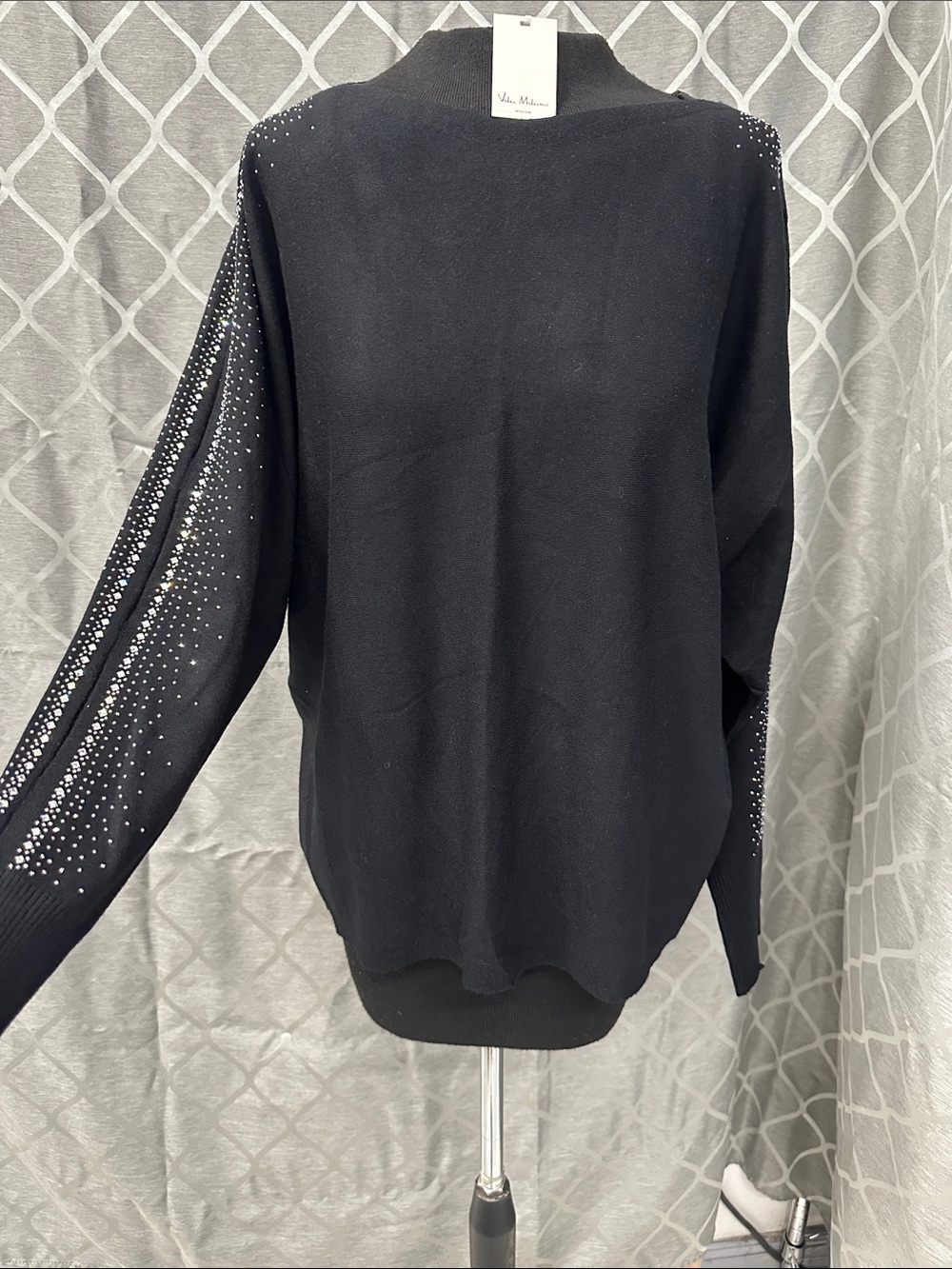 Black Embellished Sleeve Sweater Top - vila Milano